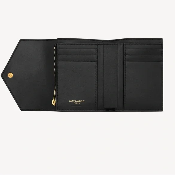 Yves Saint Laurent Black Matelasse Compact Tri Fold Quilted Lambskin Wallet - Picture 4 of 4